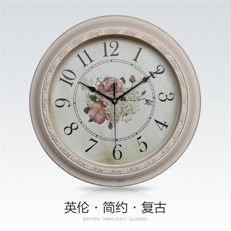 欧式复古挂钟14寸圆形英伦复古钟表客厅轻奢时T钟挂墙家用挂钟
