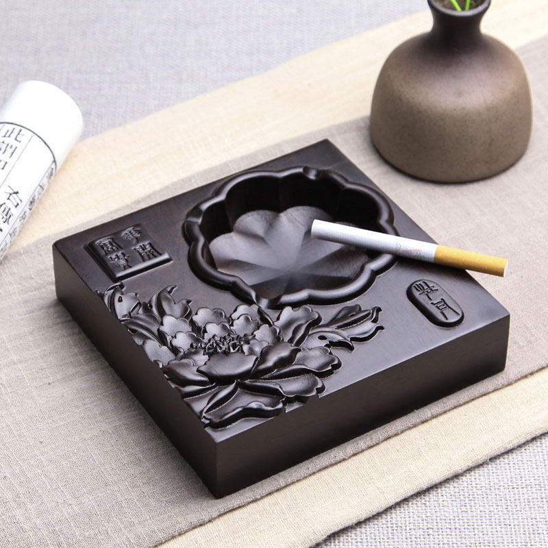 黑檀木烟灰缸创意办公室客厅中式个性J复古实木质潮流多功能烟缸