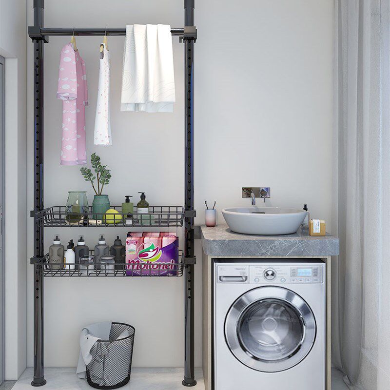 家用顶天立地置衣架卧室落地晾衣架免打孔伸缩衣柜收Y纳置物衣帽