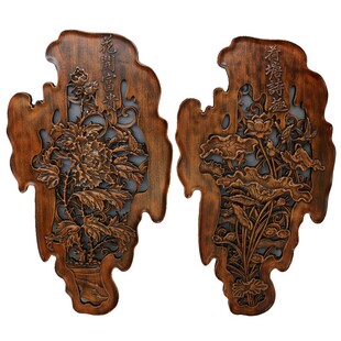 东阳木雕挂d件客厅背景墙壁挂中式仿古实木香樟木挂屏玄关装饰画