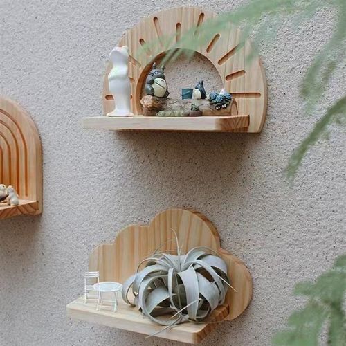 中古实木置物架装饰搁板墙面花y架工艺品展示木架民宿餐厅背景包