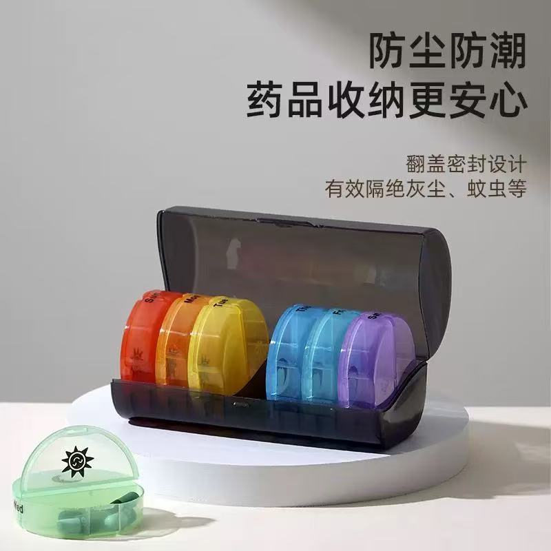 外贸热销圆形7天便携式药盒一周图片
