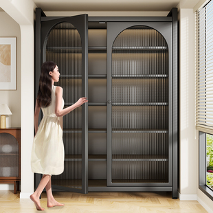 新型家用卧室衣柜女孩卧室家用钢制收纳柜阳台客厅一体靠墙置物厨