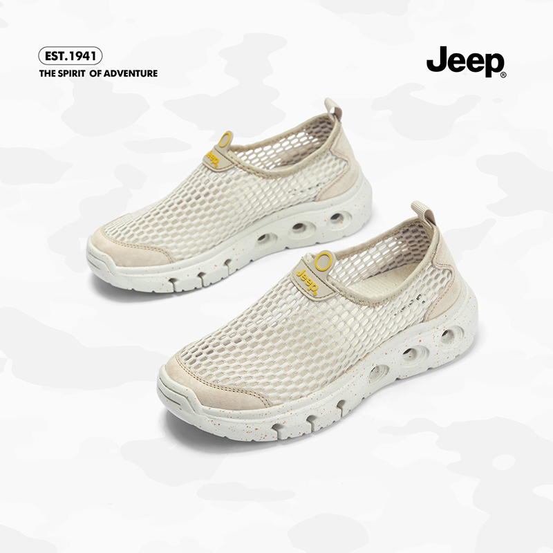 吉普透气软底一脚蹬网面鞋
