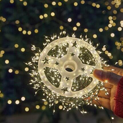 LED耶诞树绿线鞭炮灯串蜈蚣铜线鞭炮灯串室外庭院装饰灯耶诞彩灯