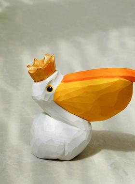 木刻自习室醍醐灌顶装饰摆件治愈系鹈鹕手工情侣礼物雕刻动物车饰