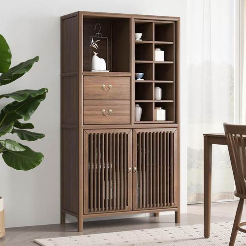 新中式餐柜茶叶柜茶室边柜实木高柜靠墙置物架立柜博古架收纳柜