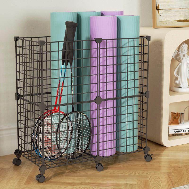 瑜伽垫收纳桶健身器材整理羽毛球篮球运动收纳篮带轮子家用收纳箱