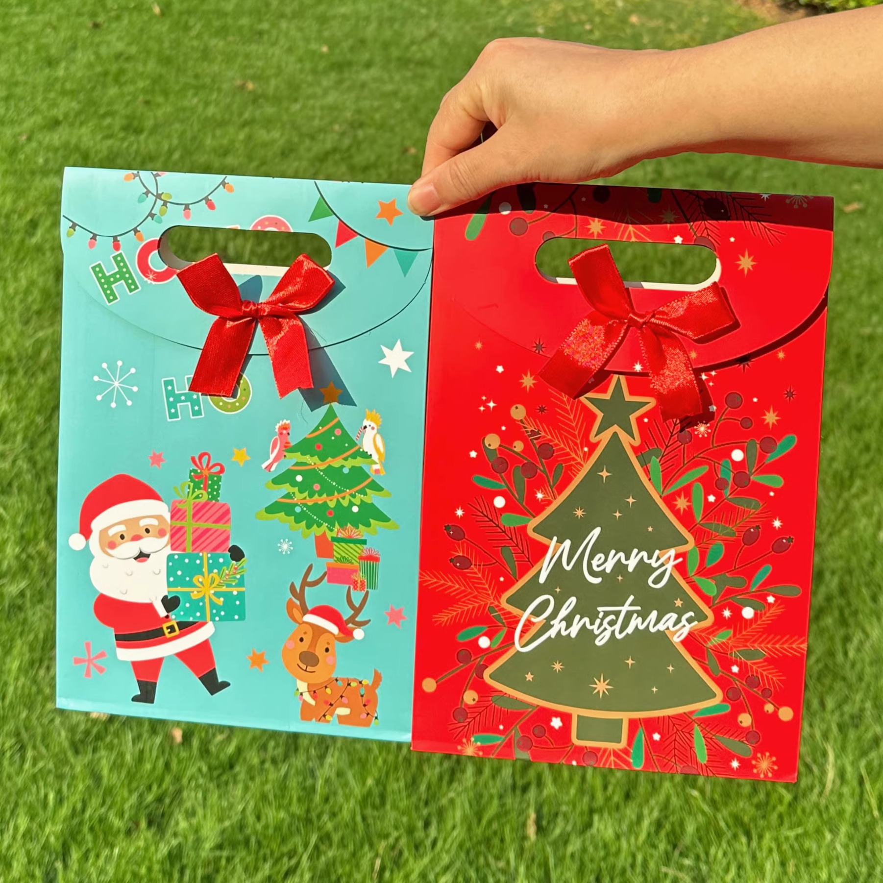 圣诞节礼品袋翻盖粘扣袋糖果袋红色高级感礼物袋纸袋零食包装袋