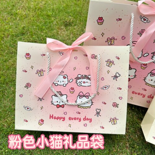 ins风粉色小猫可爱厚实礼品纸袋