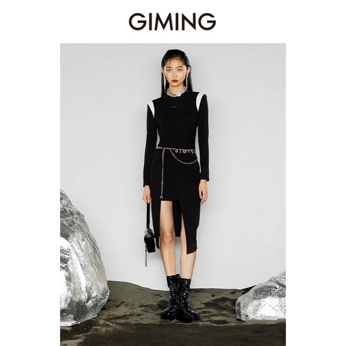 GIMING扭结撞色针织连衣裙