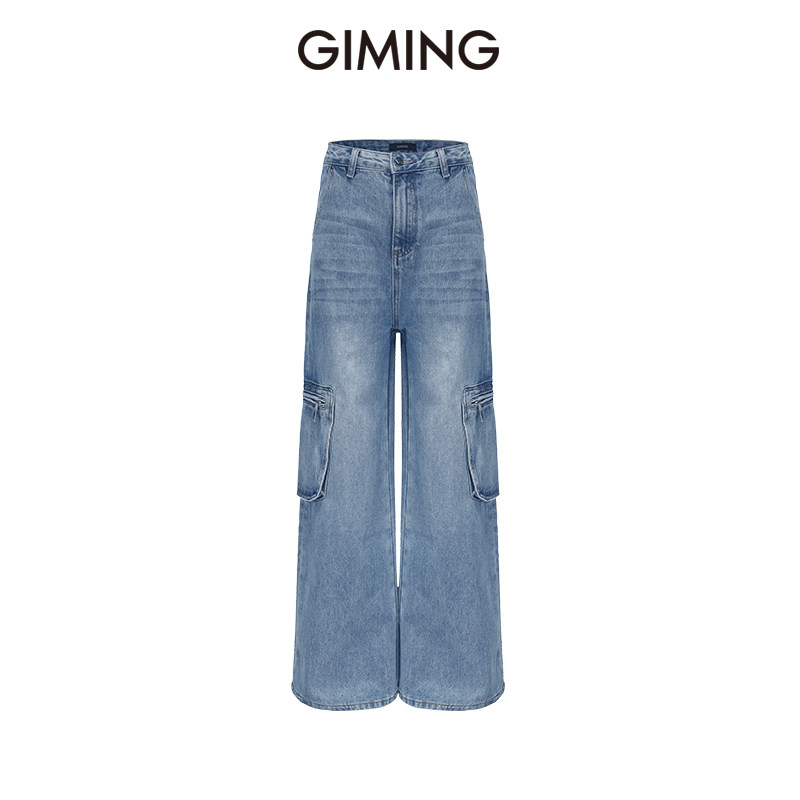 GIMING宽松版工装阔腿牛仔长裤