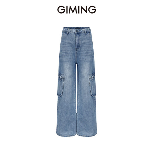 GIMING宽松版工装阔腿牛仔长裤