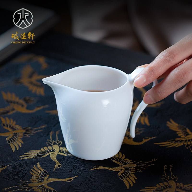 诚德轩白瓷公道杯手工茶具景德镇陶瓷防烫茶海单个分茶器礼盒送礼