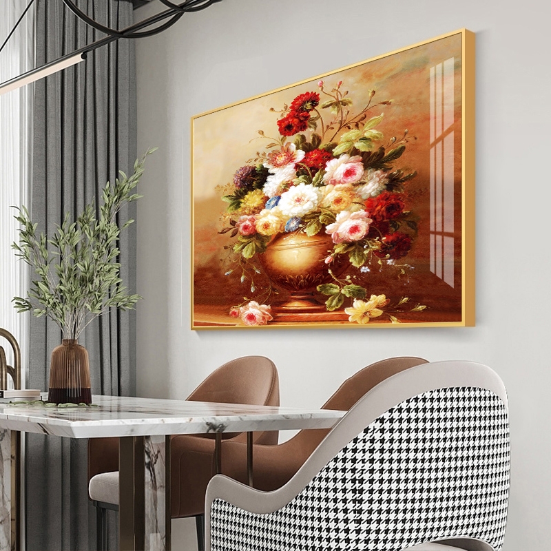 牡丹花复古餐厅装饰画2022年新款餐桌饭厅挂画客厅壁画花开富贵图片