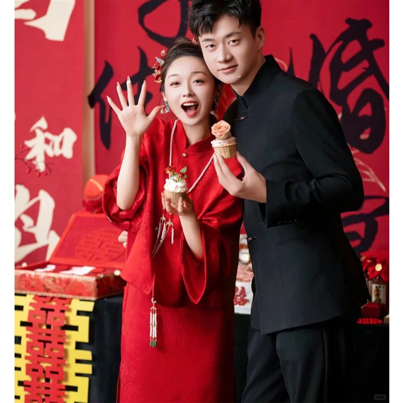 套装敬酒服女新娘新中式改良旗袍冬季红色婚礼订婚礼服裙女回门宴