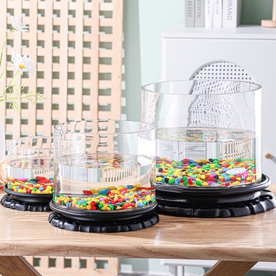 圆柱形鱼缸小鱼缸小型金鱼缸桌面龟缸家用水培器皿植物花盆容器