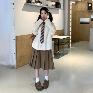 东京岁时记jk制服秋季套装奶黄色长袖衬衫卡其色百褶裙甜美两件套