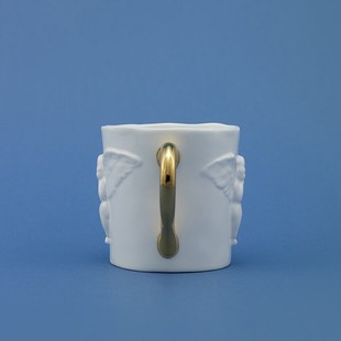 稀奇艺术双面男天使浮雕好乐杯白瓷水杯子轻奢生日礼物礼盒装