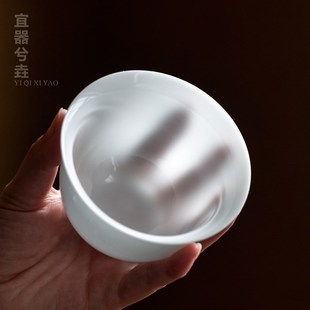 冰种白玉瓷盖碗家用陶瓷单个敬茶碗薄胎不烫手工三才盖碗茶具