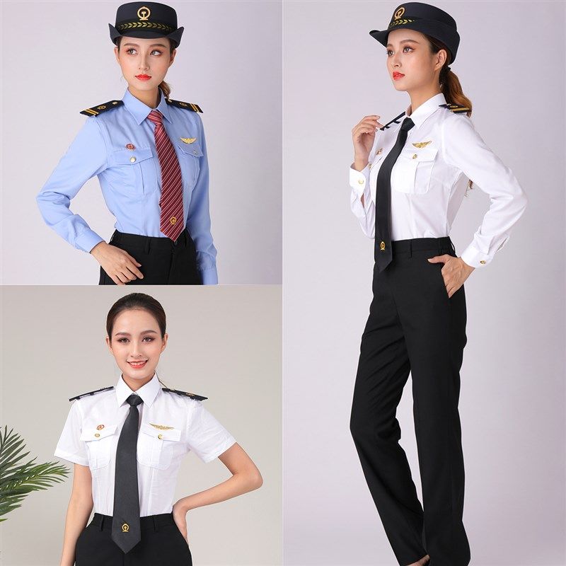 女款白色蓝色铁路制服衬衫列车长高铁动车乘务员票务服务员工作服