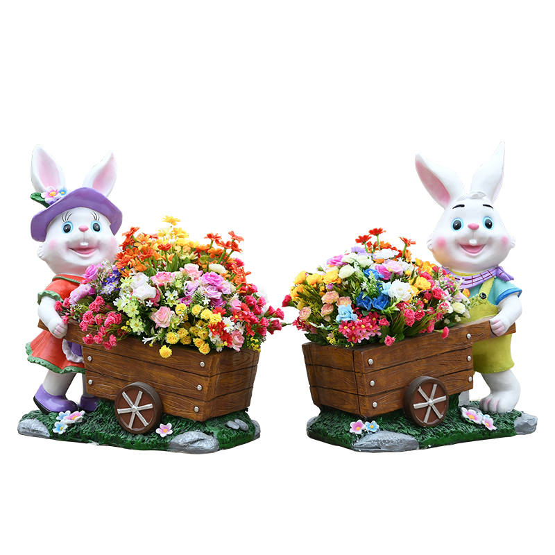 卡通兔子模型雕塑创意花盆花缸摆件户外花园庭院幼儿园草坪装饰品