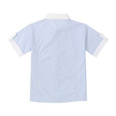 蓝白条纹白色领短袖学生校服夏季小学中学高中浅蓝色夏款棉衬衫女