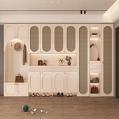 新中式 柜进门客厅玄关家用门口中古储物柜 黑胡桃木实木简约藤编鞋