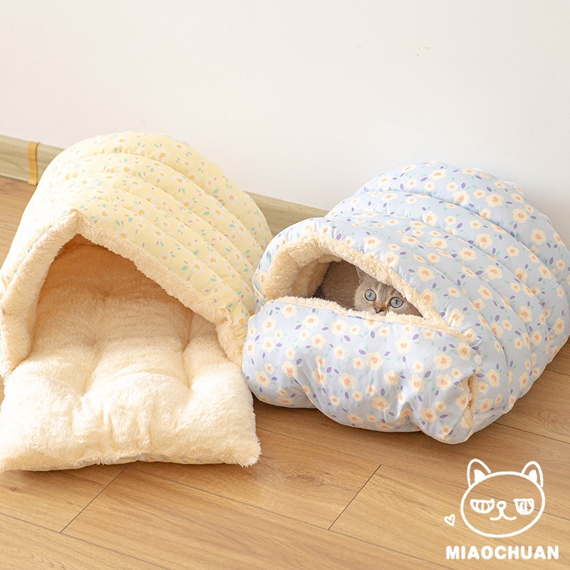 喵川铺子韩式碎花封闭式猫窝冬季保暖新款加绒加厚宠物睡觉床