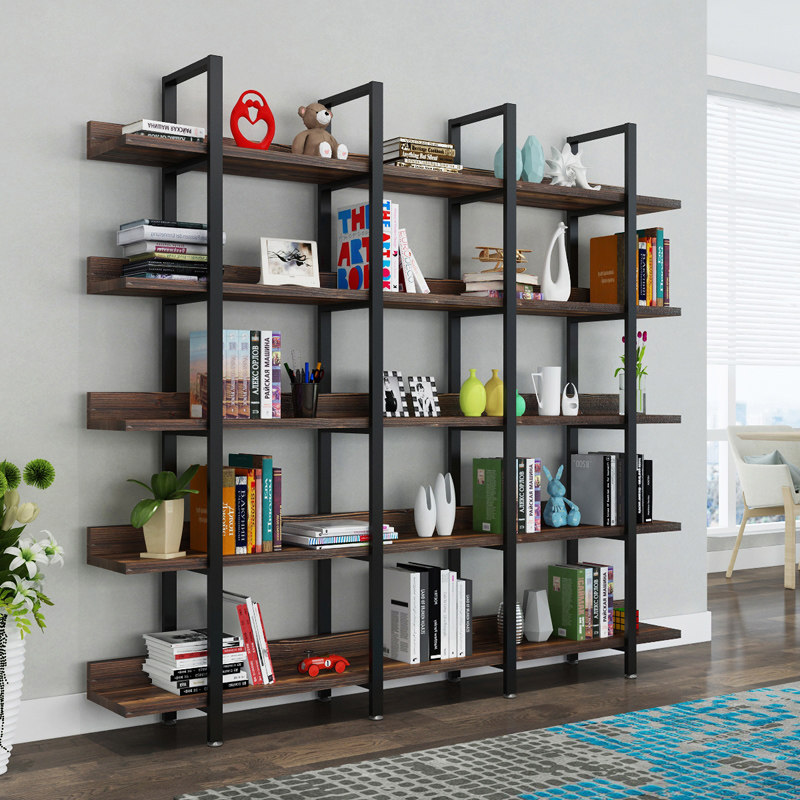 美式铁艺实木隔板置物架落地复古书架loft客厅隔断工业风货架多层