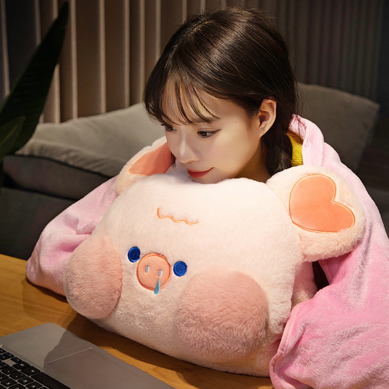 可爱抱枕被子两用女生办公室靠垫三合一靠背垫午睡学生暖手捂冬天