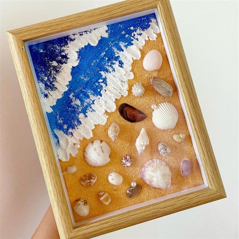 海浪沙滩贝壳diy肌理画材料包相框团建儿童手工制作立体装饰画