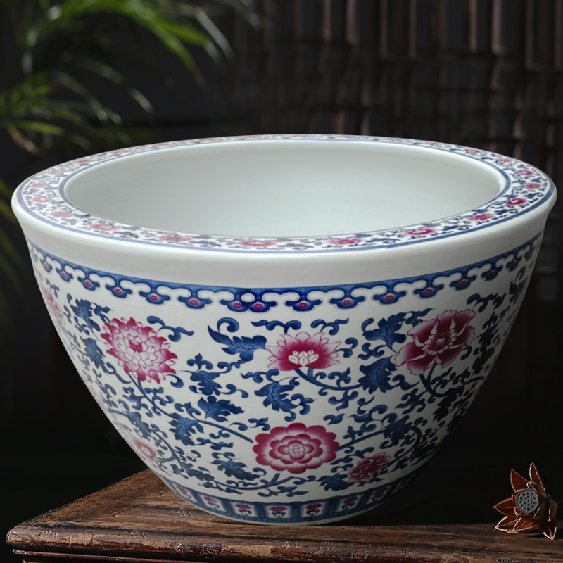 景德镇陶瓷釉里红鱼缸冰裂鱼缸乌龟缸睡莲盆荷花缸碗莲缸特大号