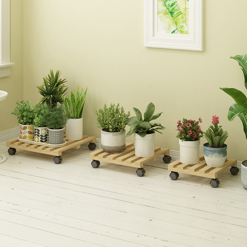 实木花托花架子带轮室内外阳台置物多肉肉客厅盆栽架落地式可移动