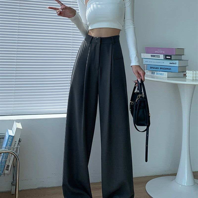 灰色阔腿裤女高腰垂感高级感宽松显瘦休闲直筒裤春秋冬加长西装裤