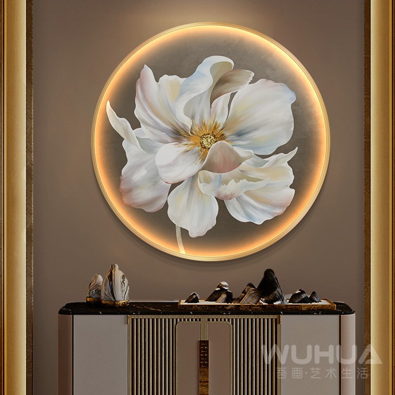圆形玄关装饰画led灯现代简约客厅F挂画轻奢高档入户走廊餐厅壁画图片