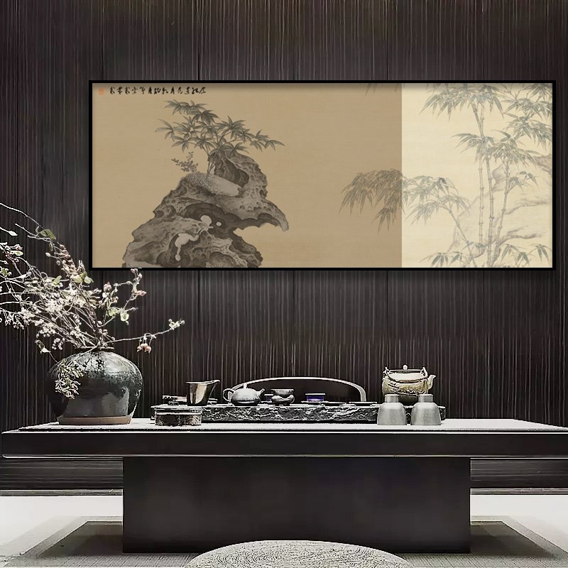 中式水墨装饰画软装样板房售楼处客厅沙发背景P墙大尺寸挂画可定