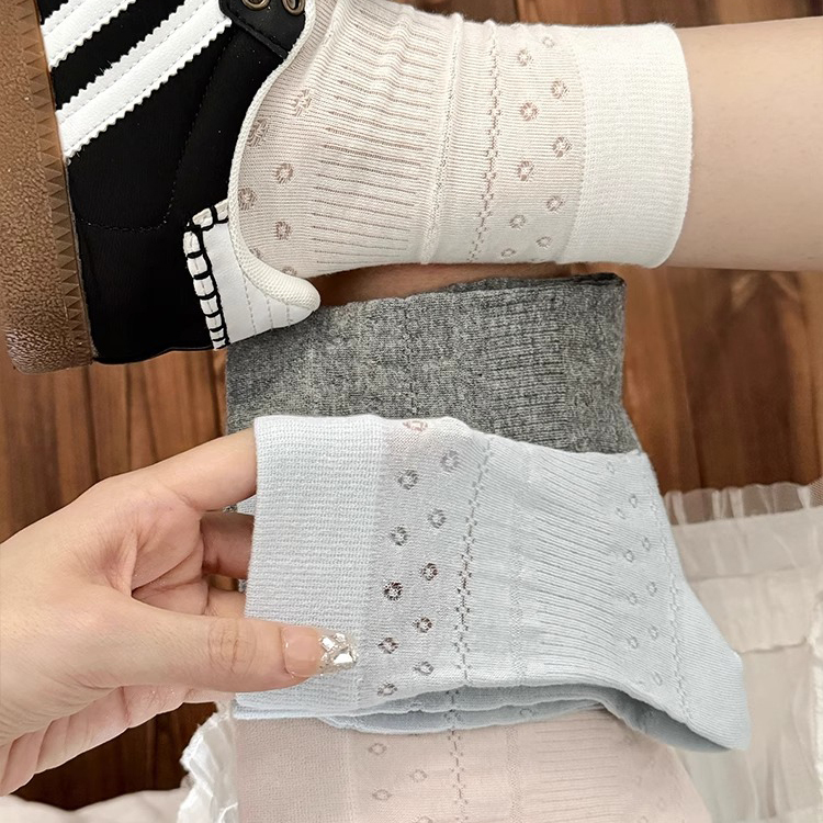 白色镂空网眼袜子女中筒袜ins潮纯棉夏季薄款日系可爱jk堆堆袜