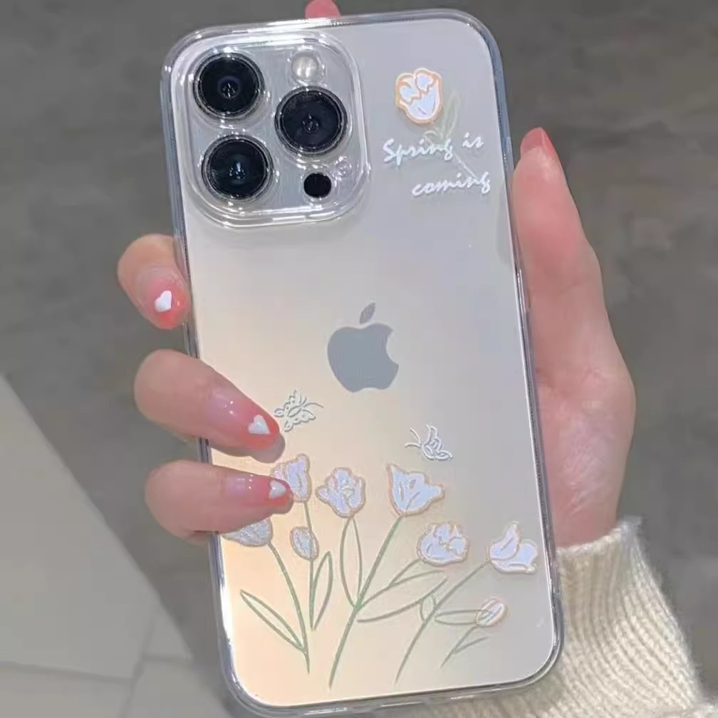 手绘花维加适用苹果15手机壳iPhone14ProMax新款13Pro透明16e保护套12防摔11por超薄XR卡通女8plus全包男7
