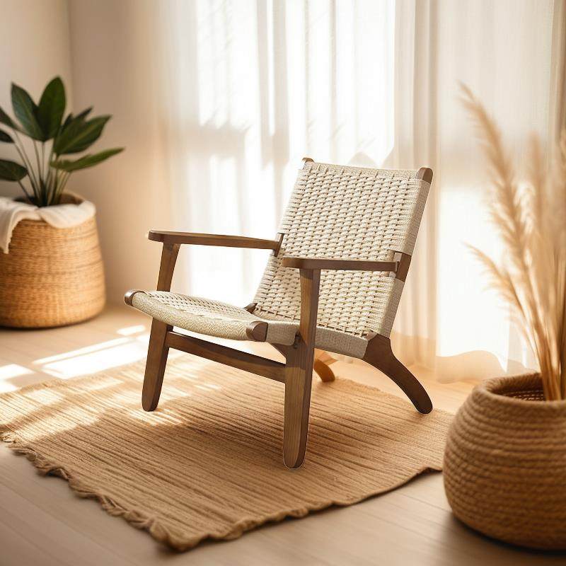 咖啡店家用客厅阳台靠背看书实木休闲 椅简约单人沙发椅懒人设计