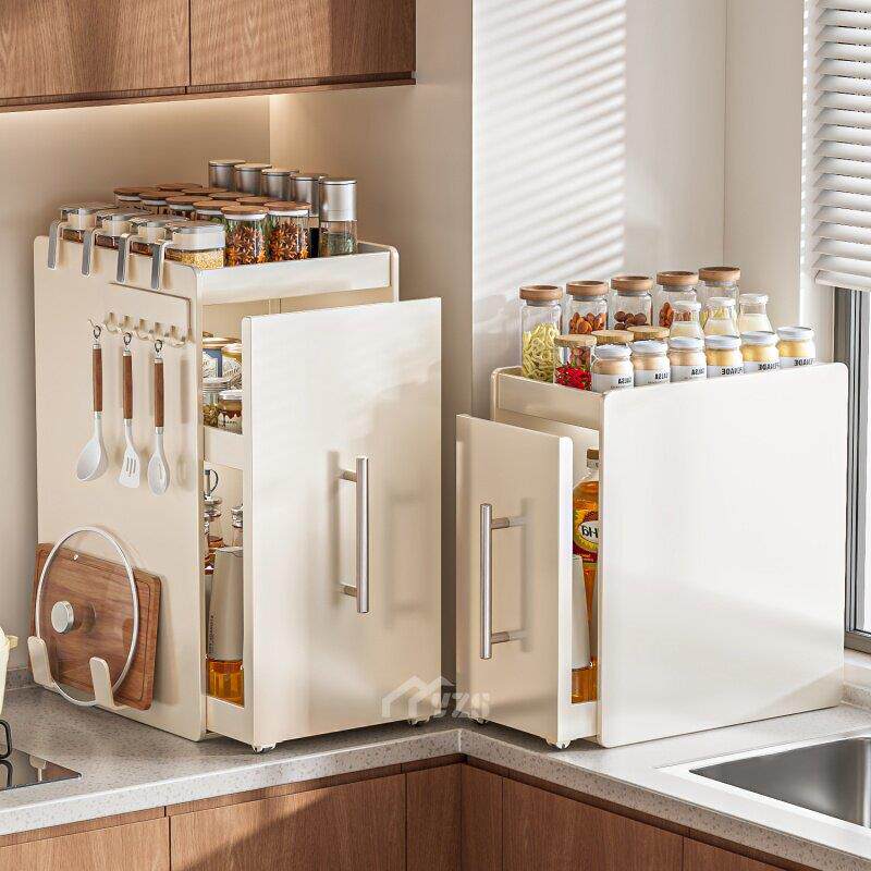 厨房转角调料品置物架台面窄边墙角收纳架橱柜侧面抽拉极窄储物柜