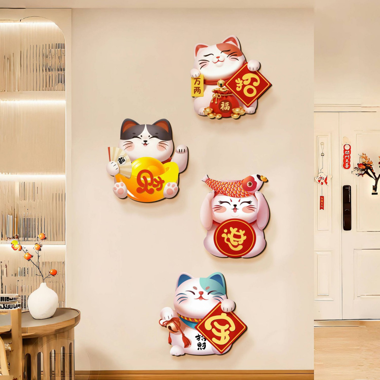 现代简约创意玄关装饰画好寓意走廊过道挂画一家大象大鹿财神表画图片