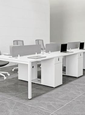 职员办桌代简DIS办约现4/6人员工钢架白色公工作位屏风公室桌椅组