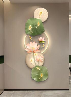 荷花九鱼过图玄关饰画光现代轻奢LED灯LPX画走廊道装发光艺术壁灯