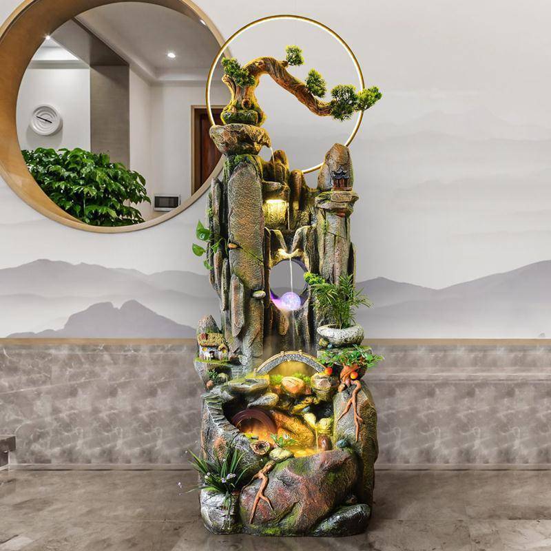 中式落地假山流水喷泉鱼池风水轮室内阳台客厅装饰庭院景观加湿器