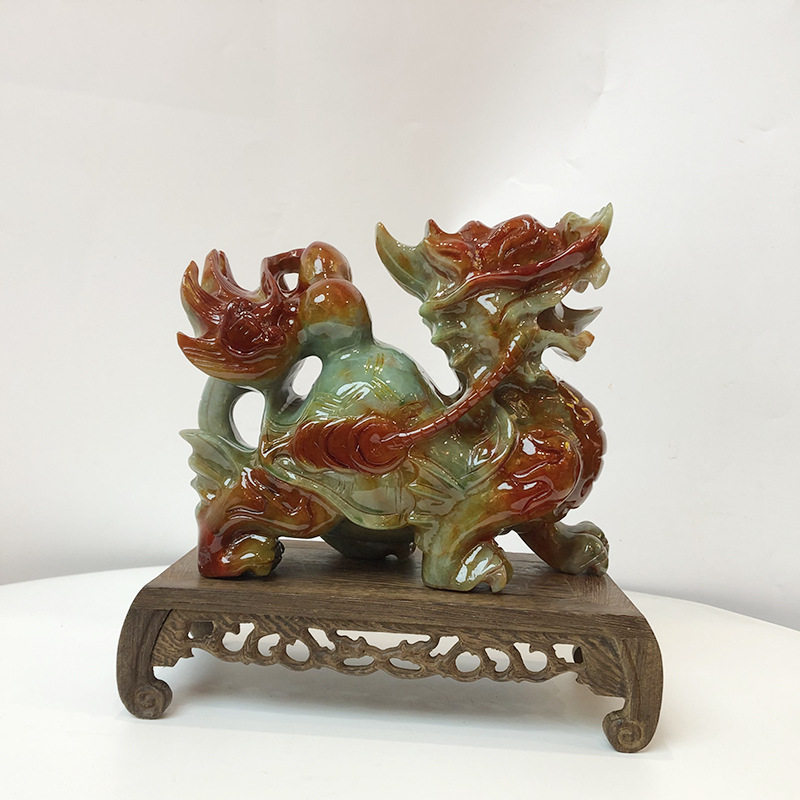 钰程本命年玉器 20CM岫玉如意葫芦龙龟摆件书房吉祥摆设