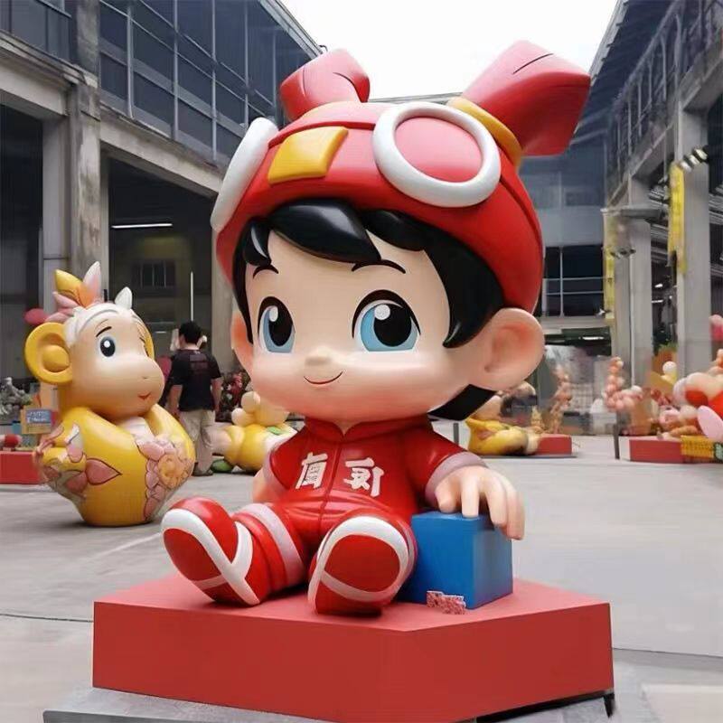 玻璃钢卡通雕塑大型树脂公仔人物动物商业街创意IP网红熊摆件