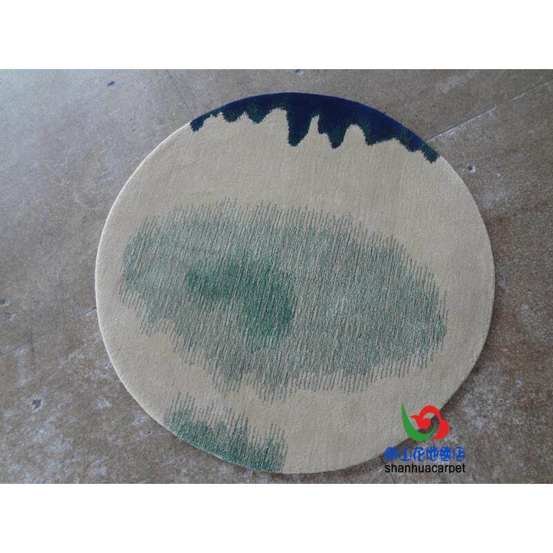 门新式绿色混色圆形手中工羊毛客厅茶几沙发680地毯餐厅书房卧室