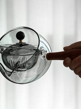 透黑色烧玻木璃可旋转内胆逍遥壶侧水把手OGX电陶炉加热煮茶壶泡