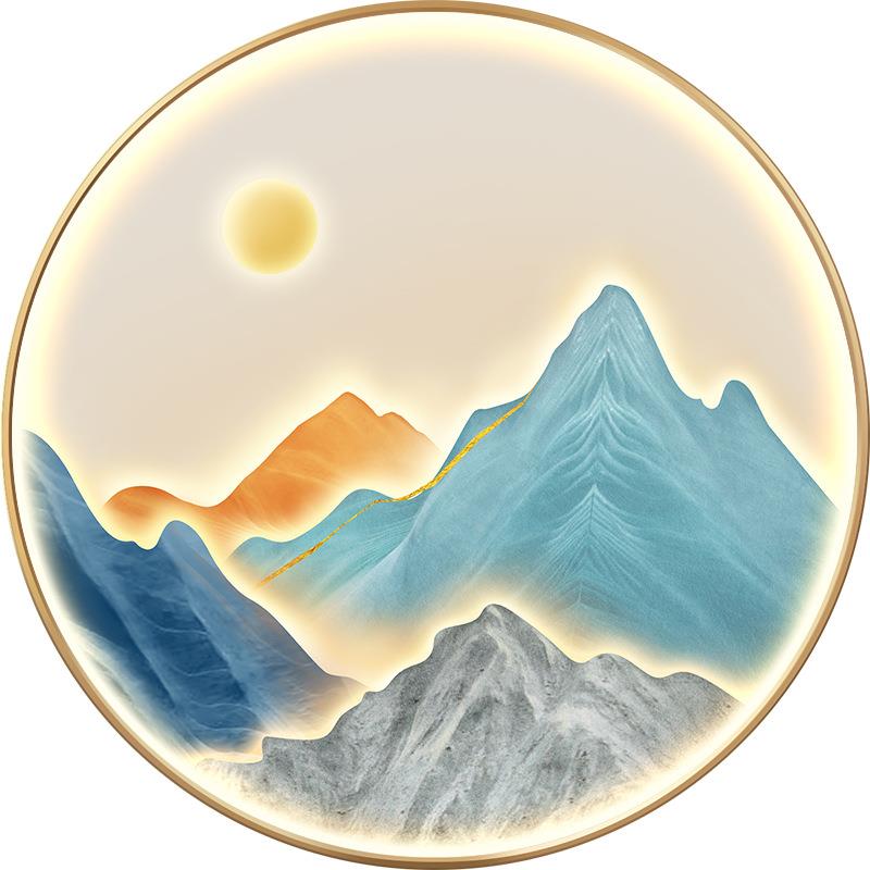 现代山水餐形厅装饰画廊新中式圆灯画走发壁画客厅过道光带874灯